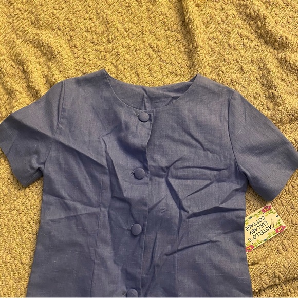 Vintage kids Lavender Blue shirt sleeve button down shirt dress periwinkle blue - Picture 4 of 13